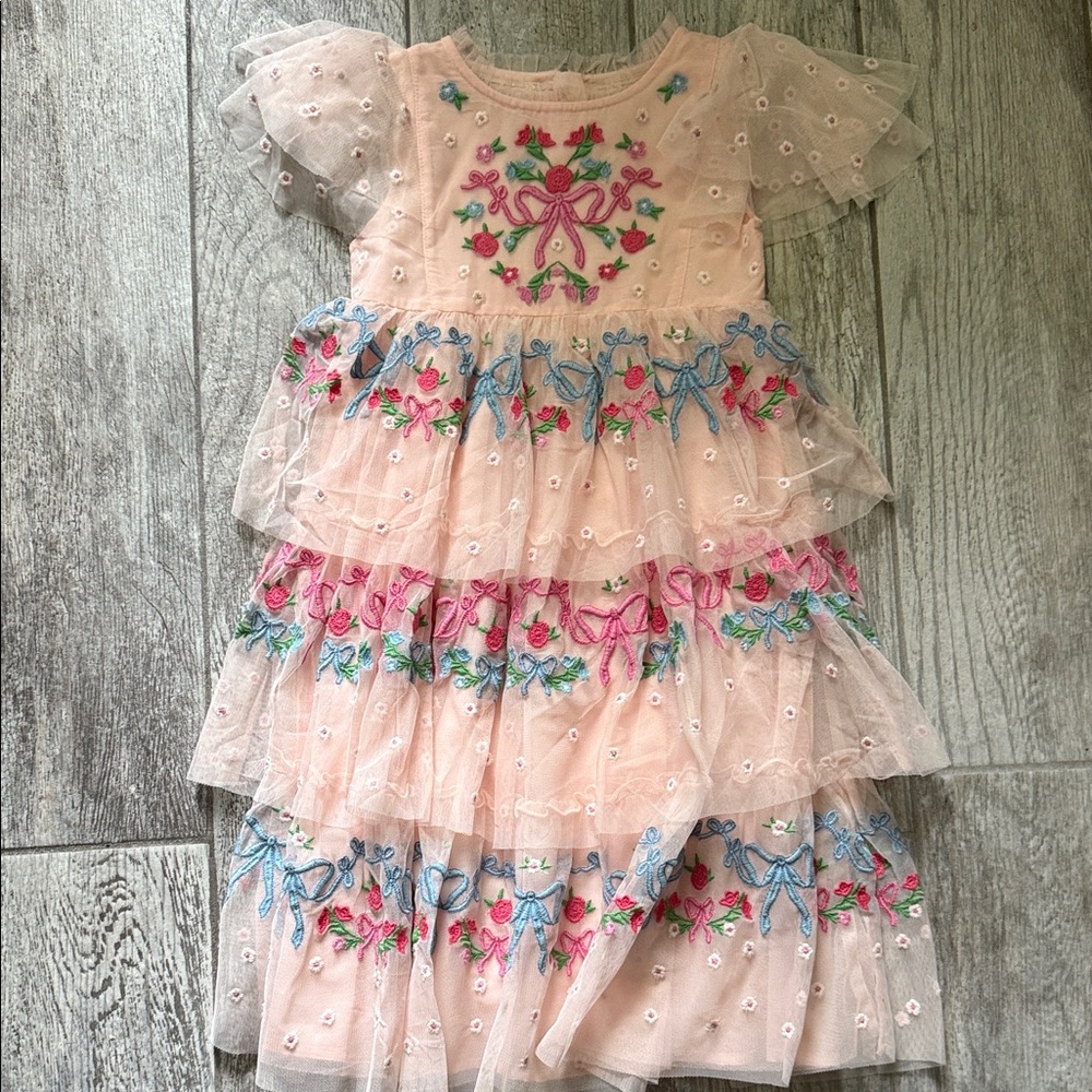 EUC Mini Boden-Floral Embroidered Kids Dress - Pink and Blue